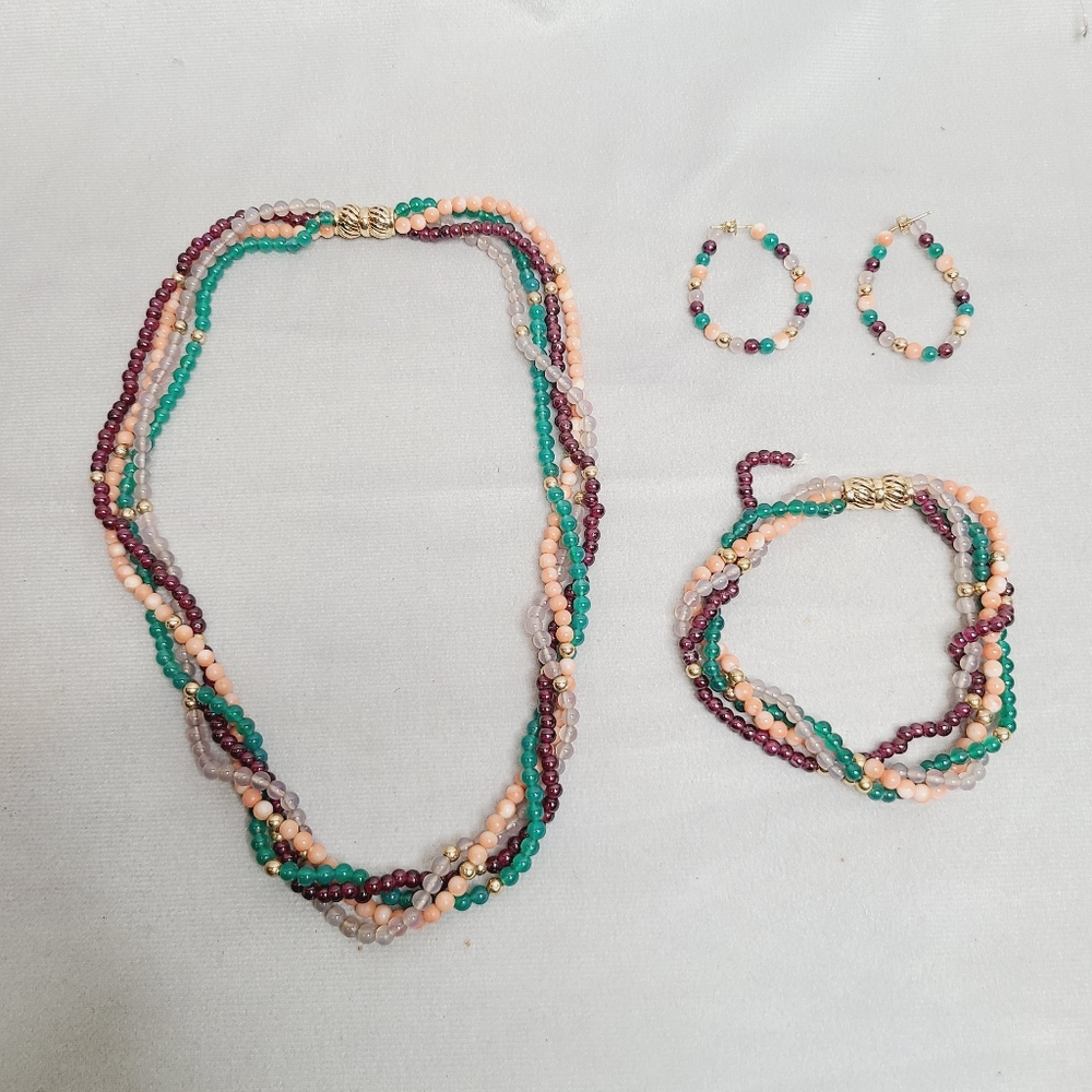 Vintage Beaded Necklace Bracelet Earrings Matching Set